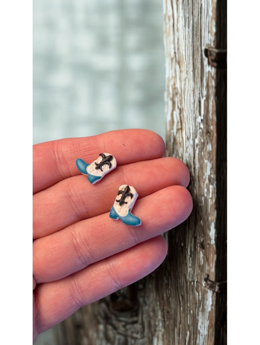 Turquoise Cowgirl Boot Polymer Clay Stud Earrings | Western Stud Earrings